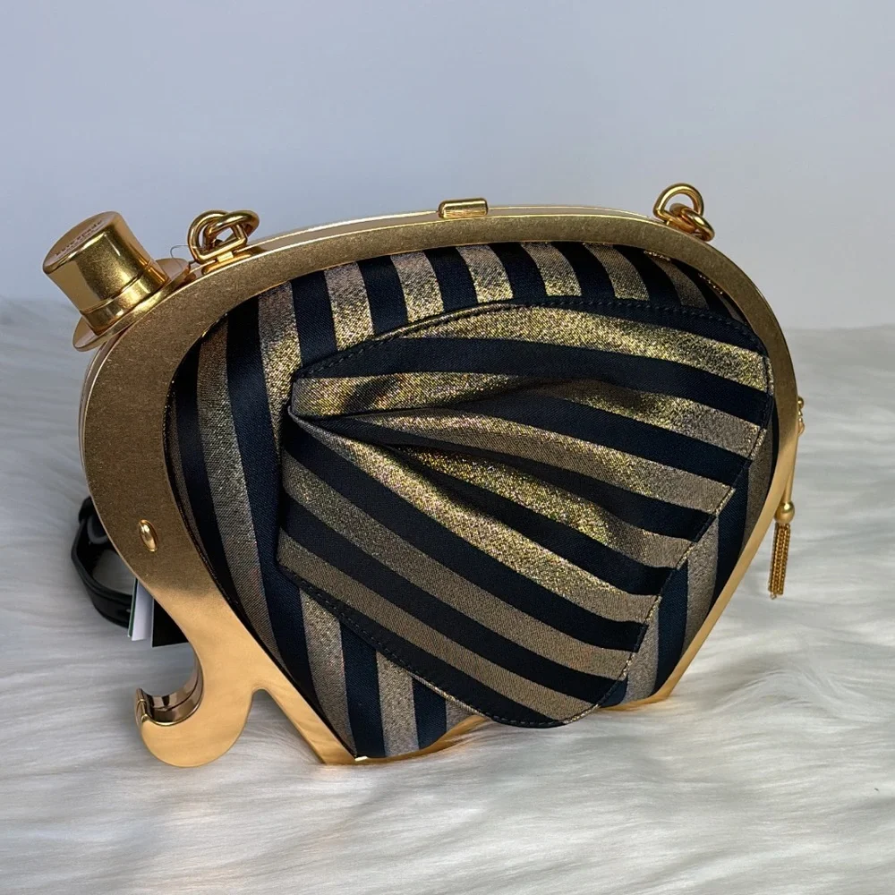 NWT💃Kate Spade Ellie Striped 3d Elephant Metallic Clutch Purse Bag - Picture 10 of 16